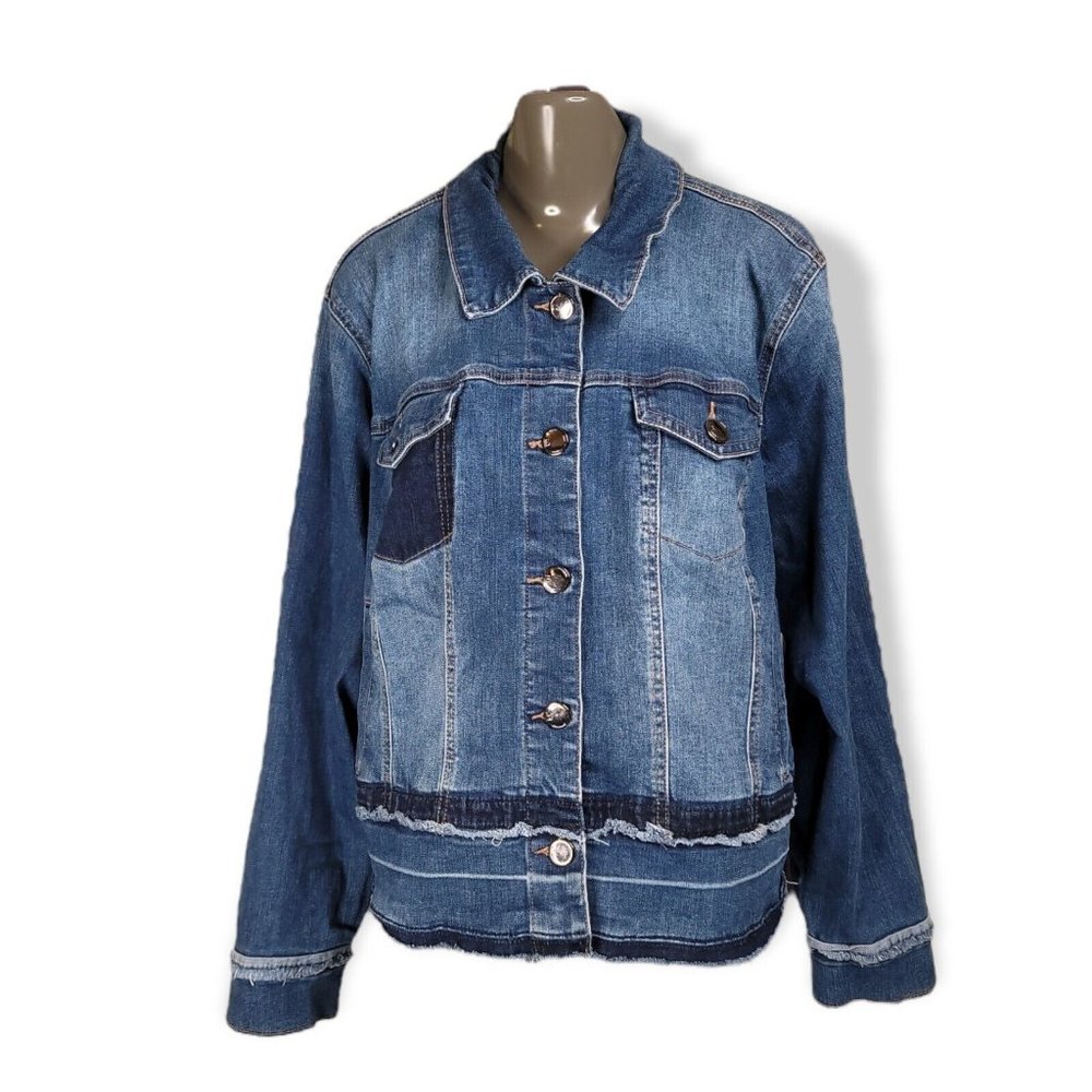 Lane Bryant Women's Blue Long Sleeve Collared Pullover Denim Jacket Plus Size 24